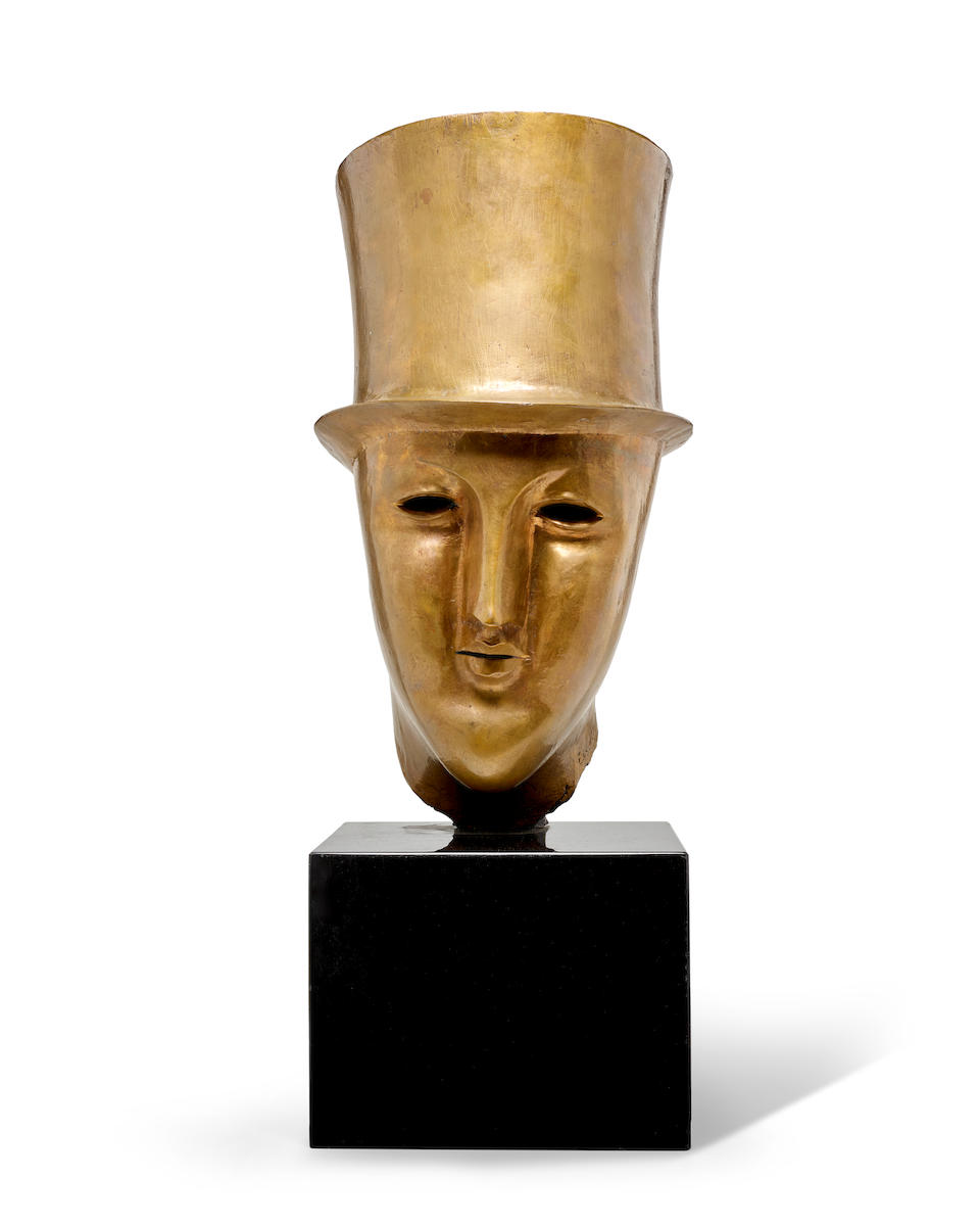 Elie Nadelman (1882-1946) Head of a Man in a Top Hat 18in high on a 7 1/4in marble base (Modeled by 1914, cast in 1982-83.)