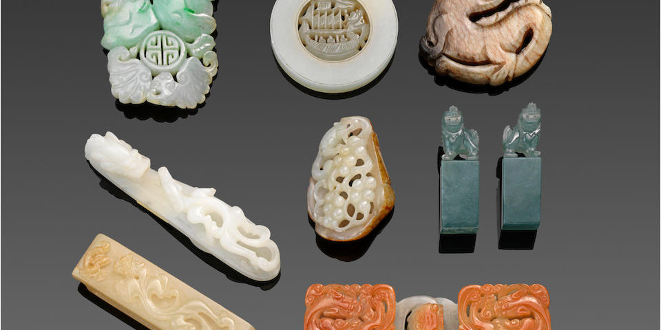 a group of Nine jade and hardstone objects