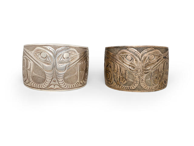 A pair of Haida silver bracelets, attributed to Charles Edenshaw