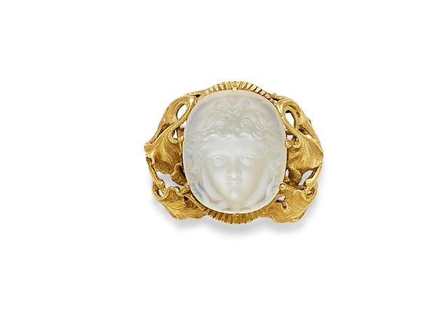 A turn of the century moonstone and 14k gold brooch,  Walton & Co.