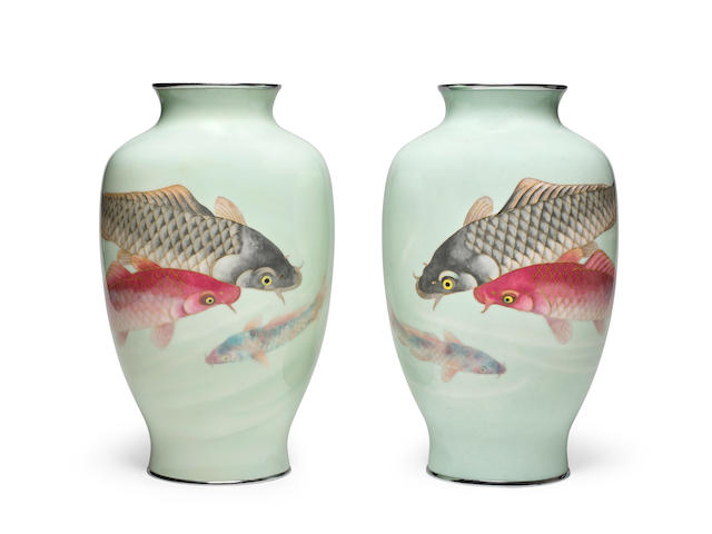 A pair of cloisonn&#233;-enamel vases Attributed to the Ando workshopTaisho era (1912-1926), circa 1920