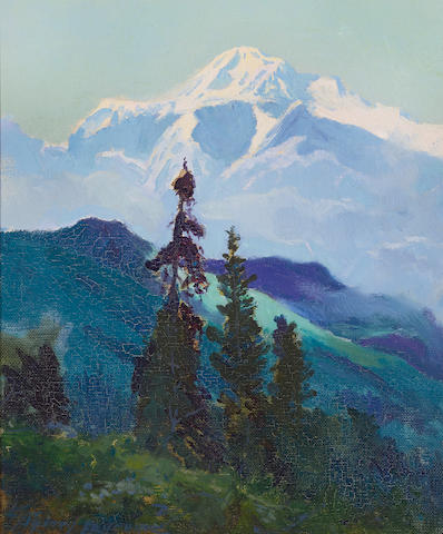 Sydney Laurence (1865-1940) A view of Mount McKinley, Alaska 11 7/8 x 9 7/8in overall: 16 x 14in