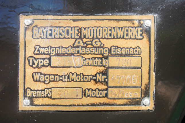 1934 BMW 315/1 RoadsterChassis no. 47706Engine no. 55054 (see text) image 10