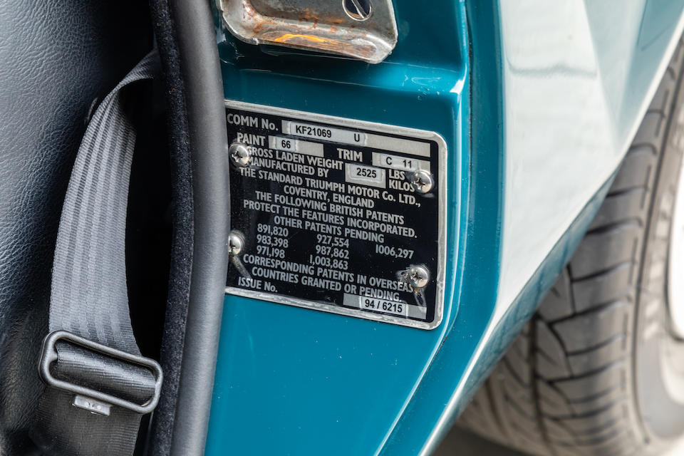 <b>1973 Triumph GT6</b><br />Chassis no. KF/21069-U<br />Engine no. KF/21039-UE