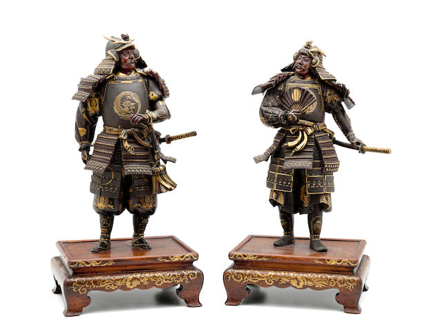 Miyao Company A pair of bronze figures of samuraiMeiji period (1868-1912), circa 1900