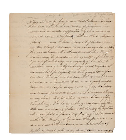 Bonhams Lewis Meriwether 1774 1809 Manuscript Document 2 Pp Recto And Verso 4to 225 X 195 Mm St Louis Louisiana Territory August 19 1809 In Ink Being A Contemporary Copy Of His