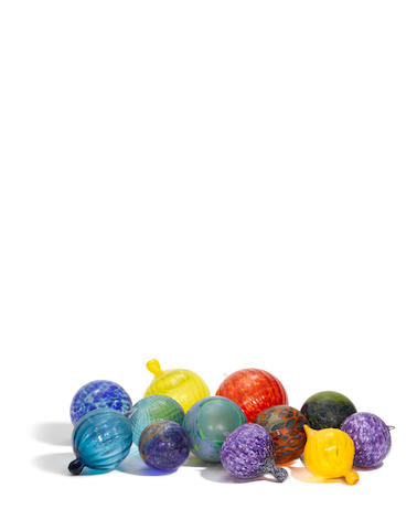 Dale Chihuly (born 1941) Group of Twelve Floats1999blown glassapproximate diameters from 6in to 14in (15cm to 36cm)