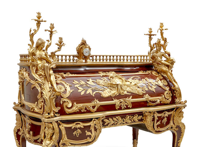 An Important French Louis XV style gilt bronze mounted mahogany cylinder bureauby Fran&#231;ois Linke, ParisCirca 1900