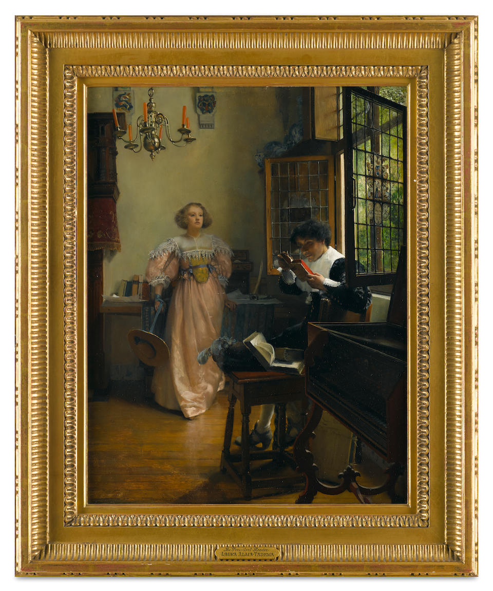 Lady Laura Theresa Alma-Tadema (British, 1852-1909) The persistent reader 23 x 17 1/2in (58.5 x 44.5cm)