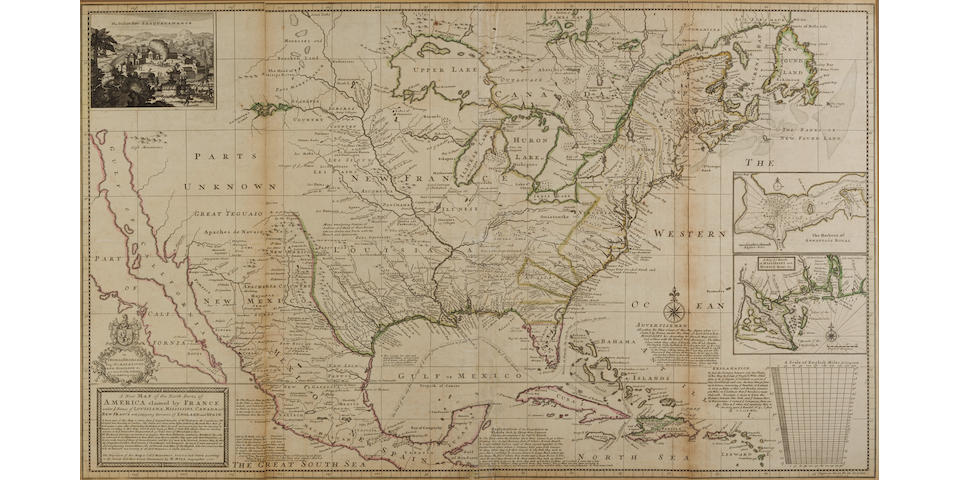 Moll, Hermann. 1654-1732. A New Map of the North Parts of America claimed by France under ye names of Louisiana, Mississipi, Canada and New France with ye adjoyning territories of England and Spain. [London]: 1720.