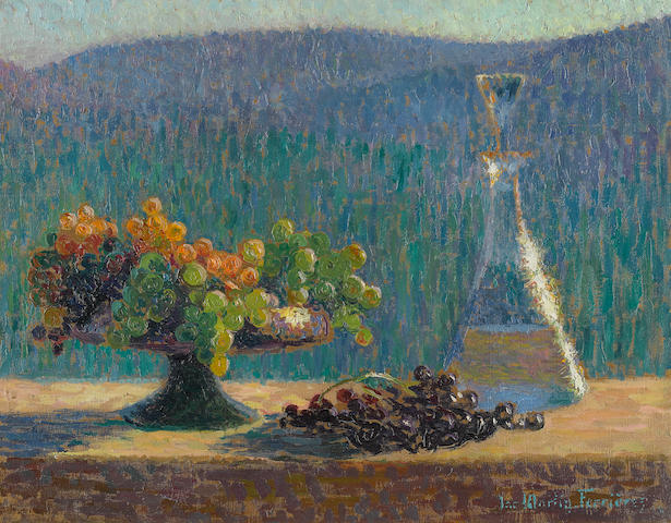 JAC MARTIN FERRI&#200;RES (1893-1972) Nature morte au plat de raisins 19 1/2 x 25 3/8 in (50 x 65 cm)