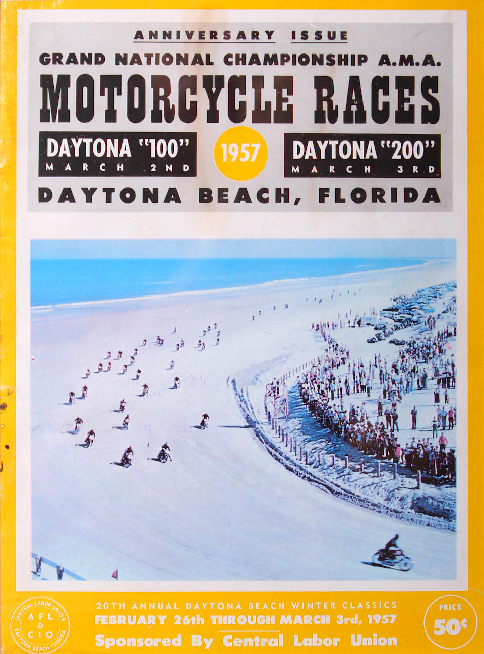 A framed grouping of 1950's A.M.A Daytona race brochures,  (7)