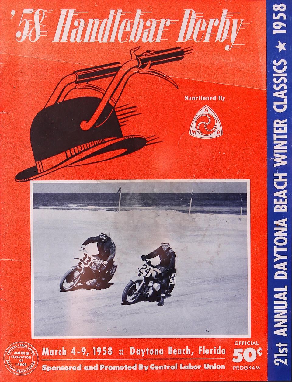 A framed grouping of 1950's A.M.A Daytona race brochures,  (7)