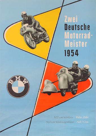 A vintage 1954 BMW Zwei Deutche Motorrad-Meister poster  (1)