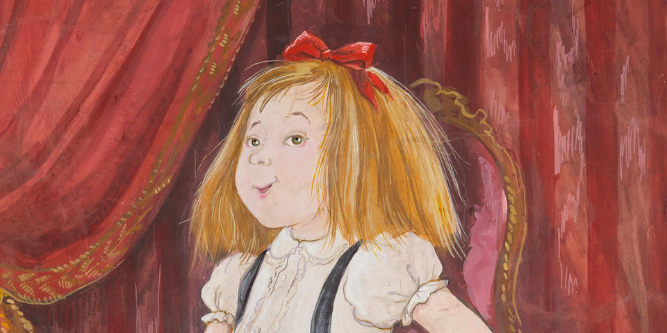 Hilary Knight's ORIGINAL Plaza Hotel portrait of ELOISE. Tempera on board, 54 x 37 inches (1371 x 934 mm), framed: 59 x 42 inches (1500 x 1053 mm),