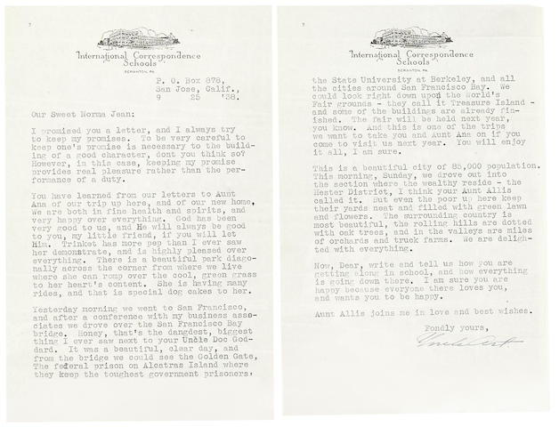 A Marilyn Monroe group of letters from Uncle Art and Aunt Allis