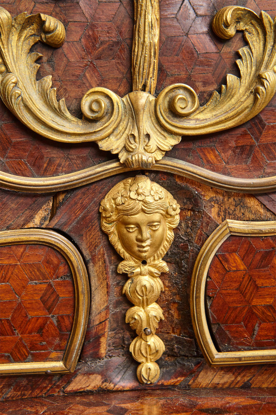 An Impressive Louis XV style gilt bronze mounted parquetry inlaid double-sided bomb&#233; cylinder bureauAttributed to Joseph-Emmanuel ZwienerLate 19th century