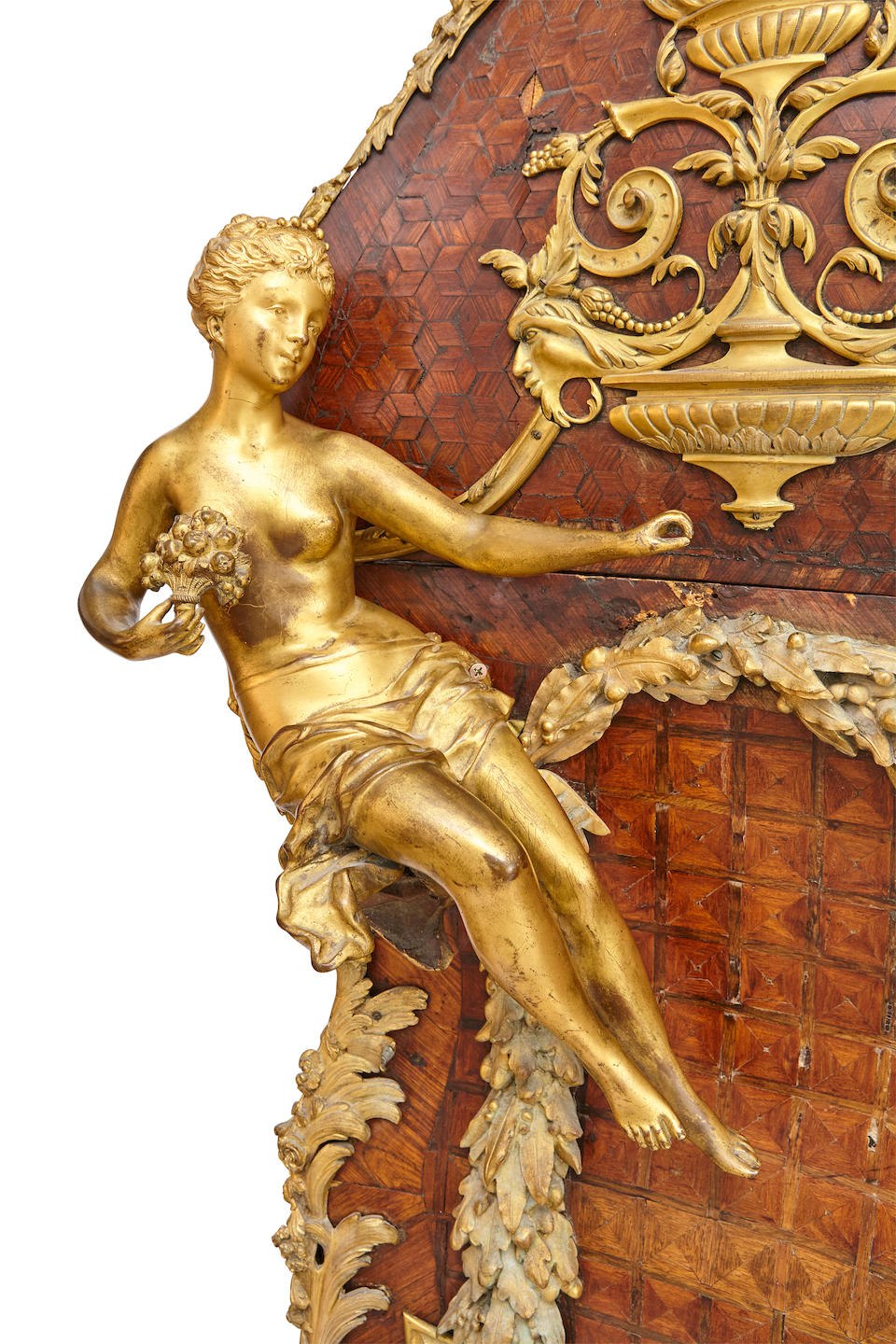 An Impressive Louis XV style gilt bronze mounted parquetry inlaid double-sided bomb&#233; cylinder bureauAttributed to Joseph-Emmanuel ZwienerLate 19th century
