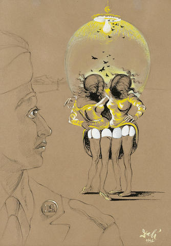SALVADOR DAL&#205; (1904-1989) Study for Soldier Take Warning 17 1/2 x 12 1/4 in (44.4 x 31.1 cm)  (Executed in 1942)