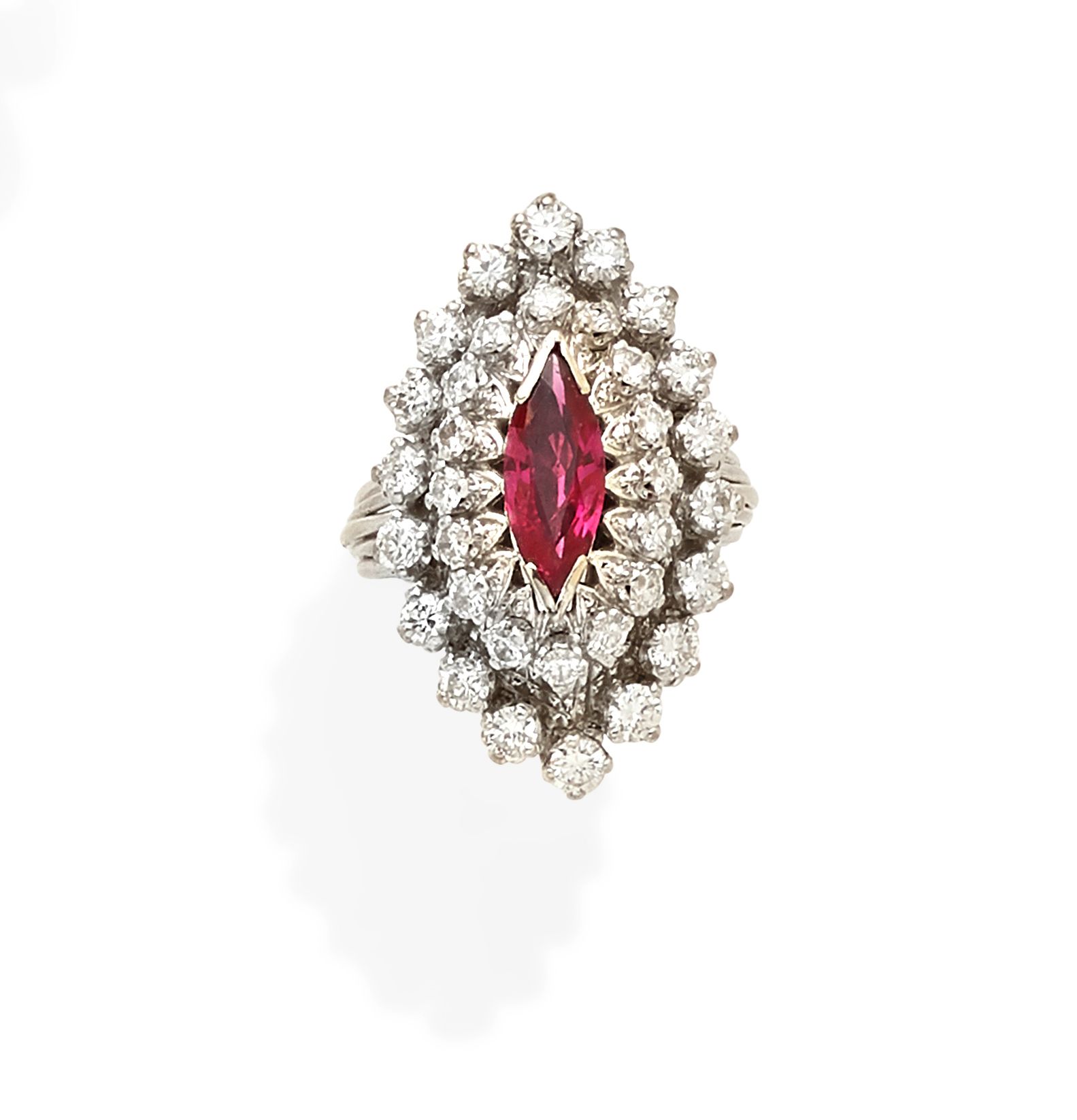 A ruby, diamond and white gold ring