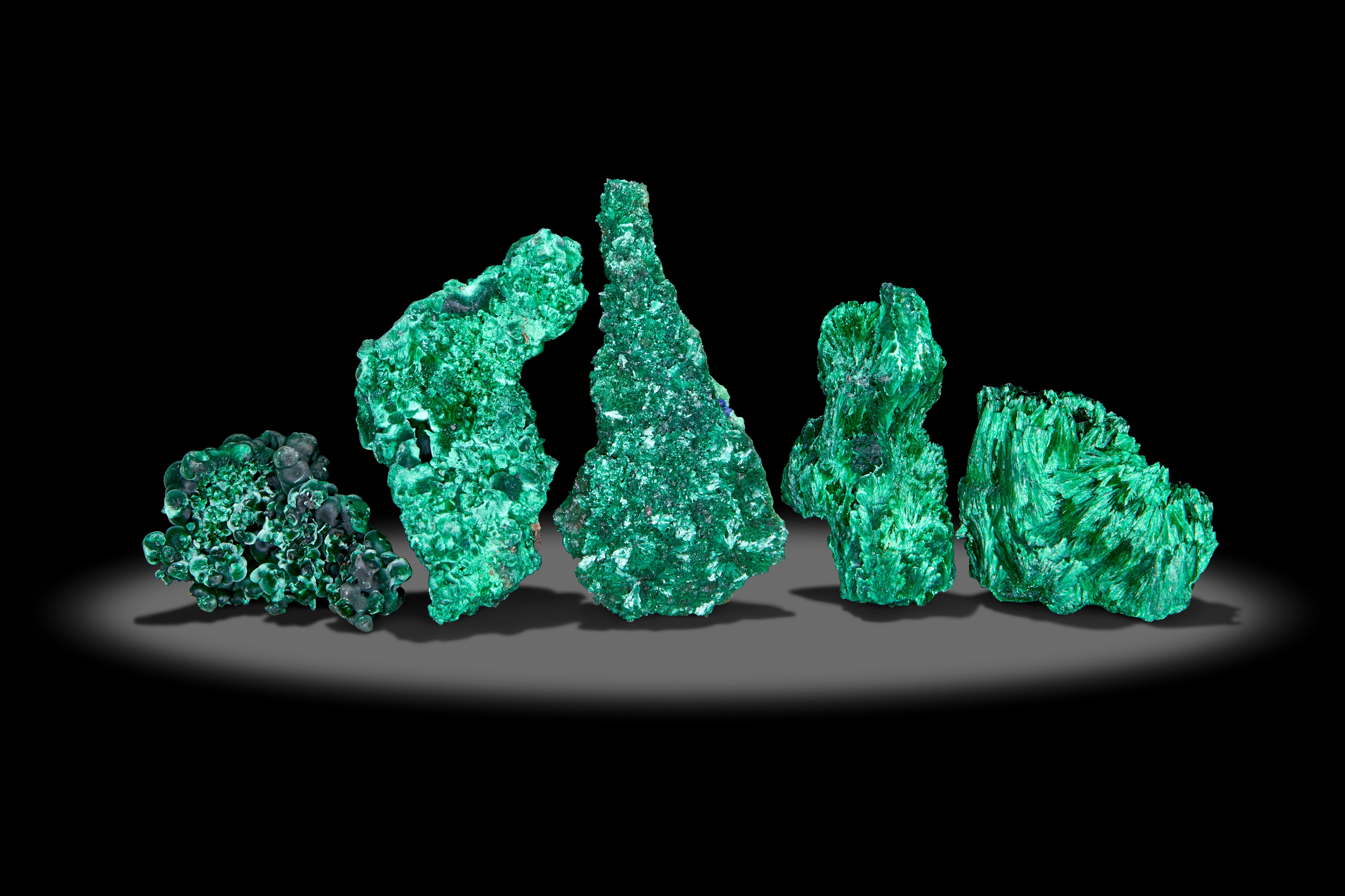 Five Chatoyant Malachites
