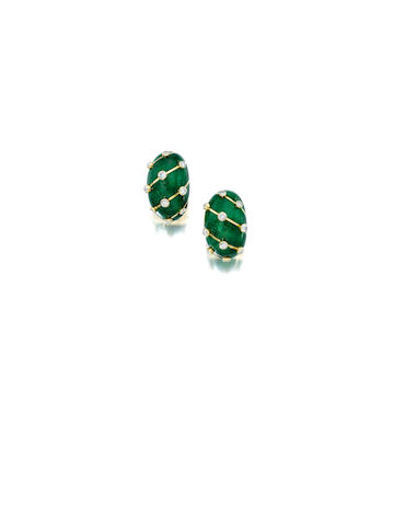 A pair of diamond and enamel earclips, Jean Schlumberger for Tiffany & Co.