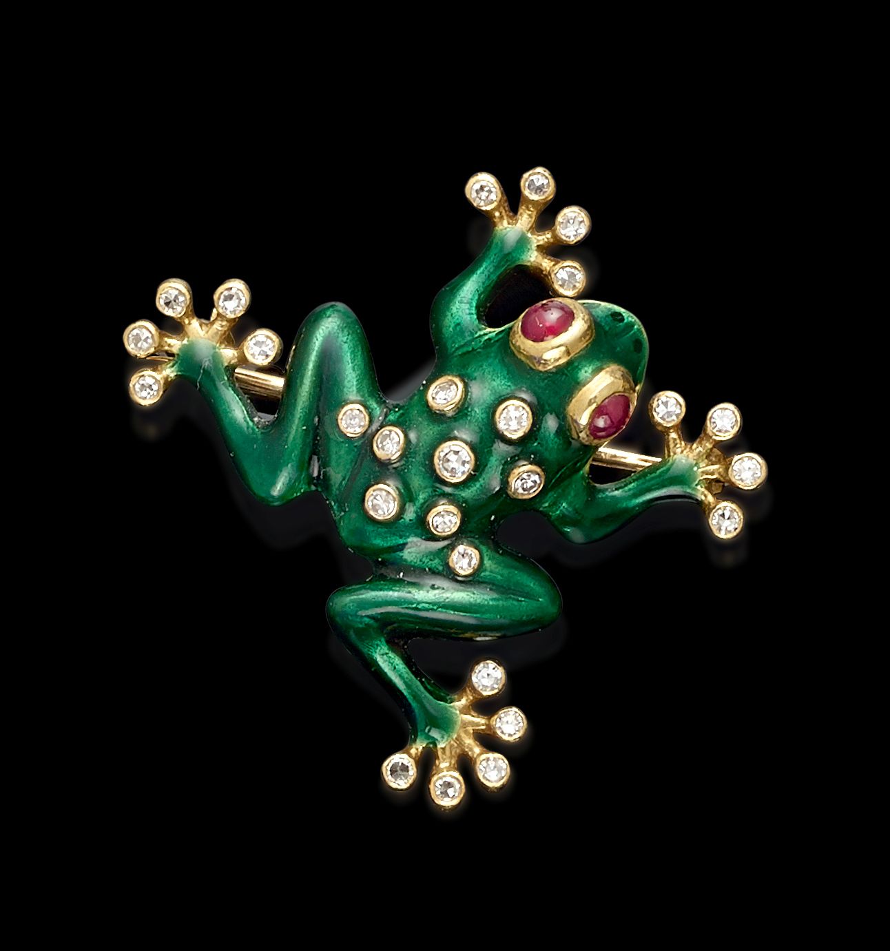 Enamel, Diamond and Ruby Frog Brooch