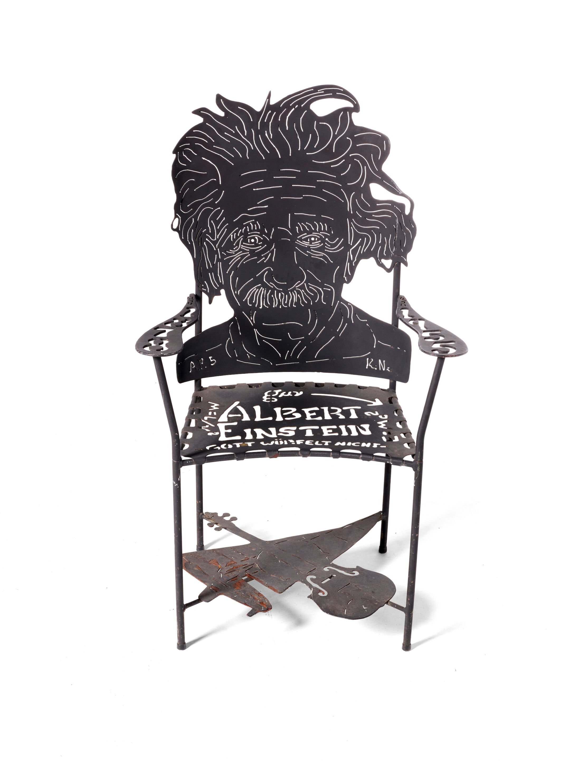 Bonhams An Einstein Chair Designed By Ries Niemi Metal Chair With Cut Out Likeness Of Albert Einstein With Numerous Equations And Associations