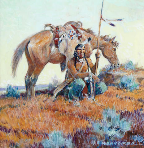 Nick Eggenhofer (1897-1985) Navajo Scout: A Double Sided Work 9 x 9in