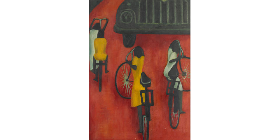 Demas Nwoko (Nigerian, born 1935) Children on Cycles