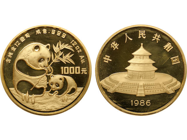 China, Gold 1000 Yuan (12 Ounces), 1986