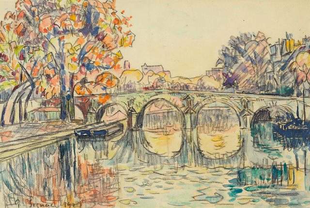 PAUL SIGNAC (1863-1935) Paris. Le Pont-Marie 7 3/4 x 11 1/4 in (19.7 x 28.6 cm) (Executed in 1927)