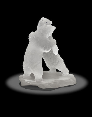 Rock Crystal Carving of Playing Polar Bears by Alfred Zimmerman