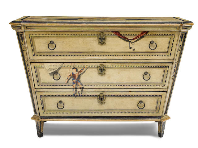 An Italian Neoclassical Tromp L'oeil Decorated and Painted Wood Commode Late 18th century