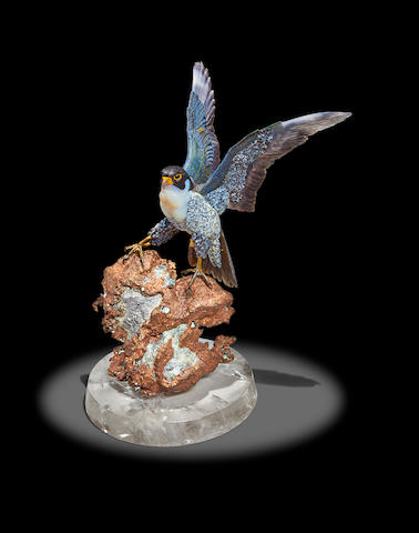 Carved Agate Falcon on Native Copper Base by Gerd Dreher