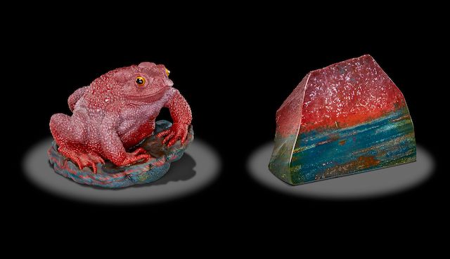 Carved Jasper Toad together with Matching Rough Jasper Specimen by Gerd Dreher