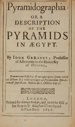 SIR ISAAC NEWTON'S COPY, WITH DIRECT BEARING ON HIS RESEARCHES. GREAVES, JOHN. 1602-1652.  Pyramidographia or a Description of the Pyramids in Aegypt. London George Badger, 1646. image 2