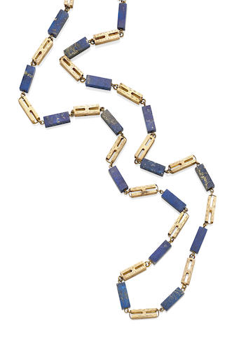 A lapis lazuli and gold necklace,