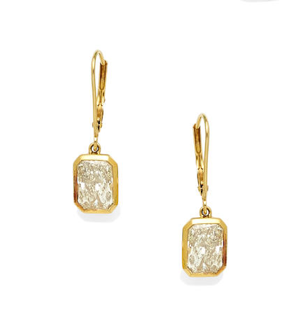 A pair of diamond and 14k gold ear pendants