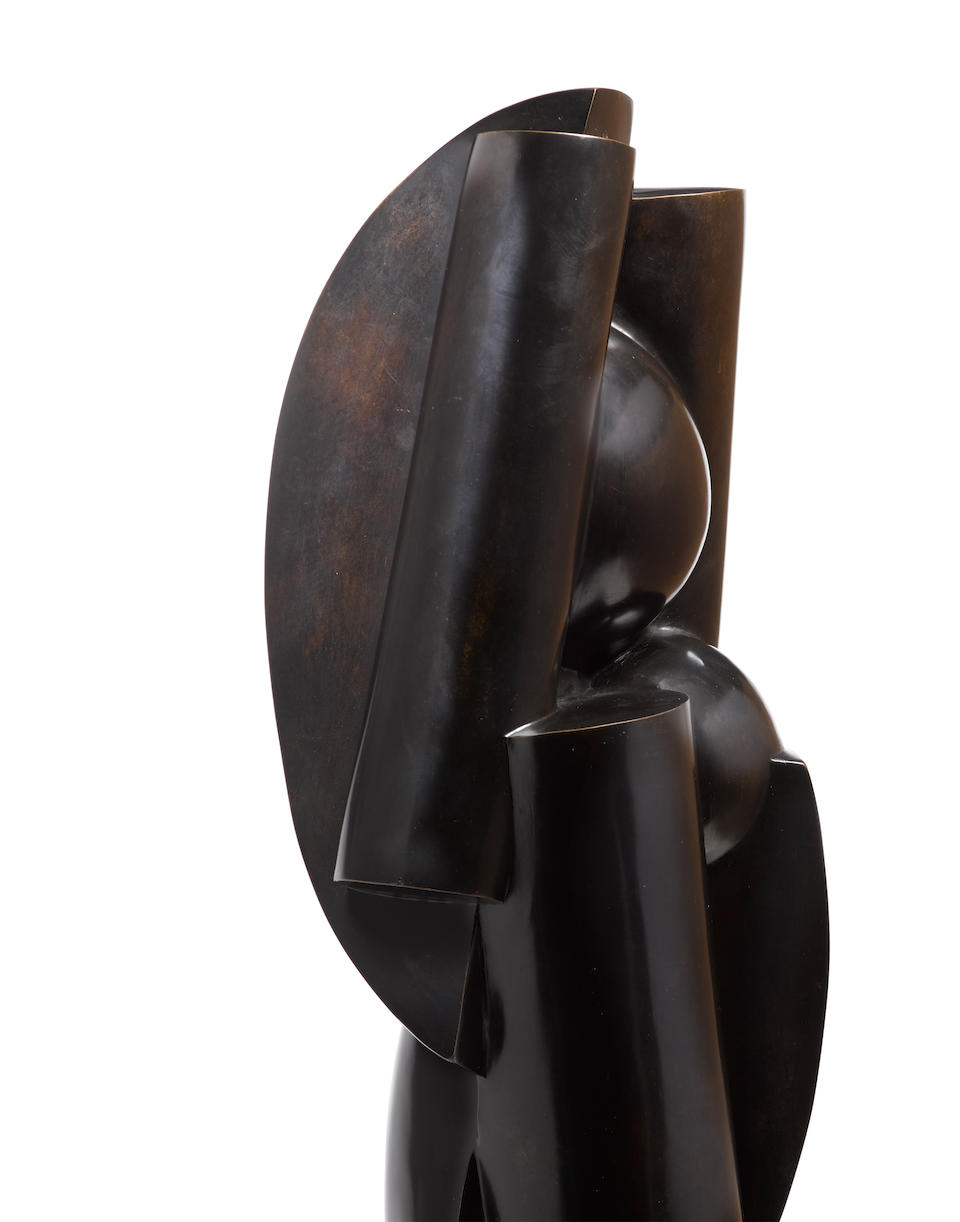 Joseph Csaky (1888-1971) Figure Dite Aussi C&#244;nes et Sph&#232;rescirca 1974for Atelier Csaky, after the original model designed 1919, patinated bronze, engraved 'CSAKY', numbered '1/8' and with foundry mark for Blanchet Fondeurheight 27 1/2in (70cm); width 6 1/2in (16.5cm)