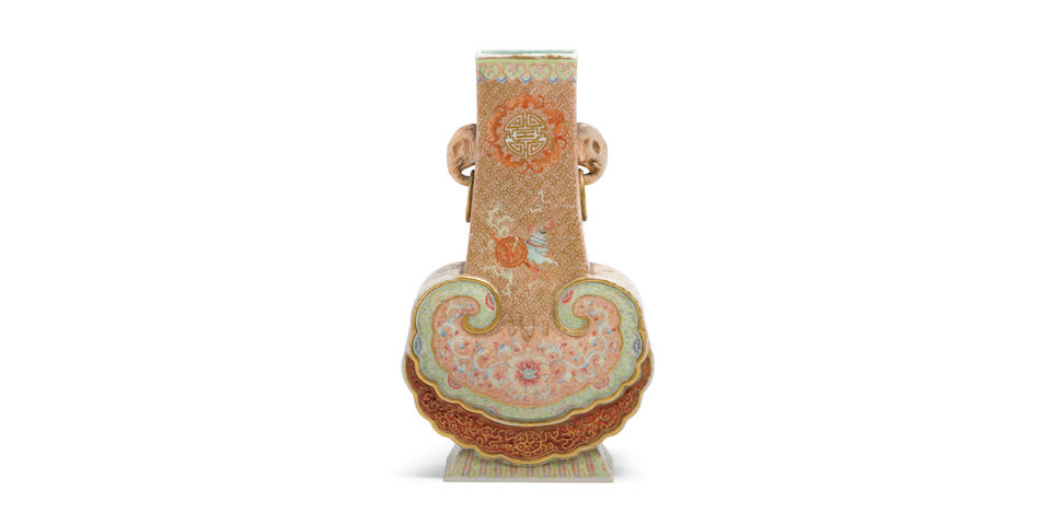 A famille rose and gilt 'ruyi' vase Qianlong mark, 19th century