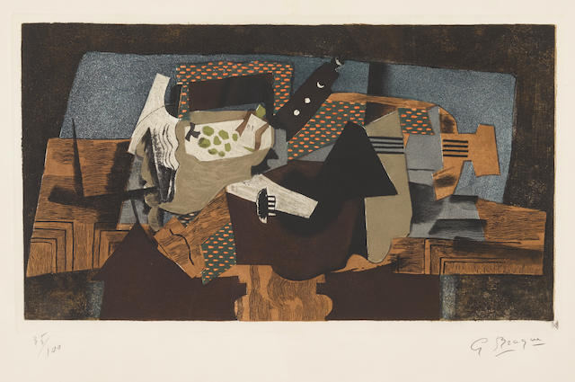 After Georges Braque (1882-1963); by Georges Visat Cubist Still Life with Fruit and Guitar;