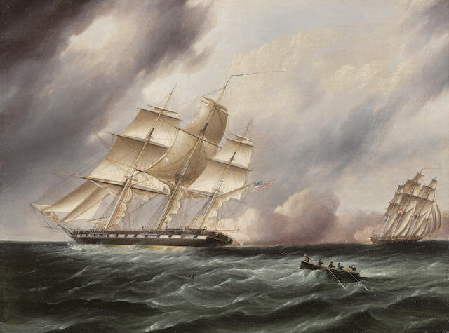 James Edward Buttersworth (1817-1894) U.S. Frigate in a Naval Engagement 18 x 24in (Painted circa 1860-70.)