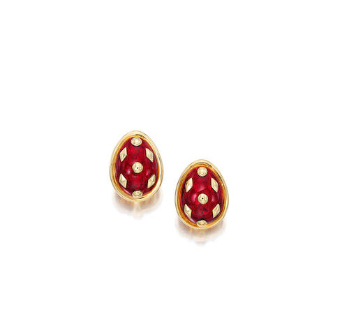 A pair of 18k gold and enamel "Dot Lozenge" earclips, Jean Schlumberger for Tiffany & Co.