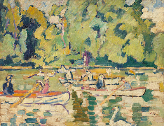 LOUIS VALTAT (1869-1952) Barques au bois de Boulogne 10 3/4 x 13 3/4 in (27.3 x 35 cm) (Painted in 1938) image 1