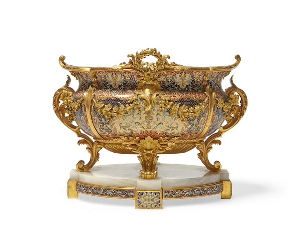 A fine French gilt-bronze, onyx and champlev&#233; enamel table jardin&#232;re Second half 19th century