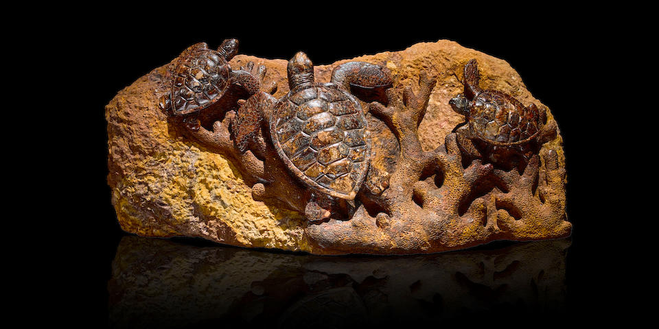 Large and Impressive Boulder Opal Carving of Sea Turtles