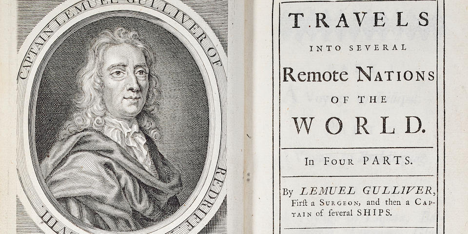 SWIFT, JONATHAN. 1667-1745. Travels into Several Remote Nations of the World ... by Lemuel Gulliver, first a Surgeon, then a Captain of several ships London: for Benj[amin] Motte, 1726.