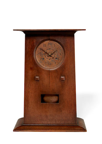 Peter Hansen (1880-1947) Rare Mantel Clockcirca 1910model no. 85, for L. & J.G. Stickley, oak, acid-etched copperheight 23in (58.5cm); width 16in (40cm)