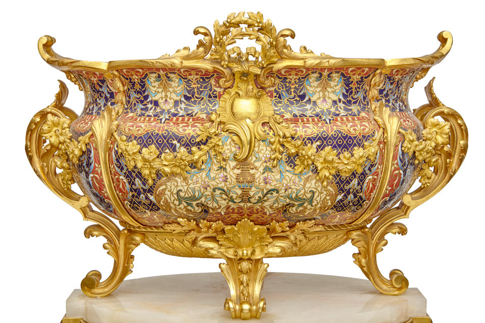 A fine French gilt-bronze, onyx and champlev&#233; enamel table jardin&#232;re Second half 19th century